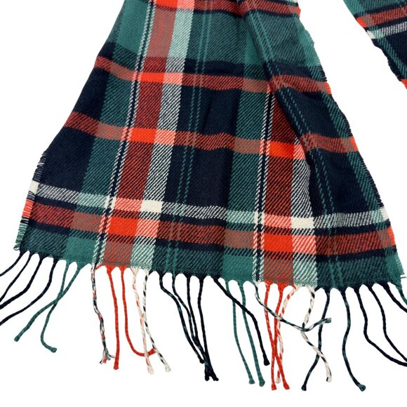 Old Navy Unisex Plaid Fringe Winter Scarf Blue Orange Green Acrylic One Size - Picture 4 of 7